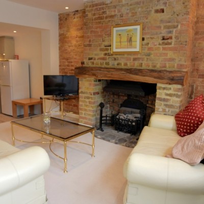 The lounge area with fireplace
