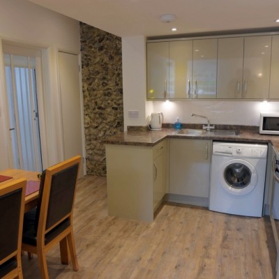 The kitchen and dining area